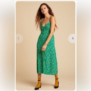 $165 FAITHFULL THE BRAND ESTE MIDI DRESS - GREEN Size 2